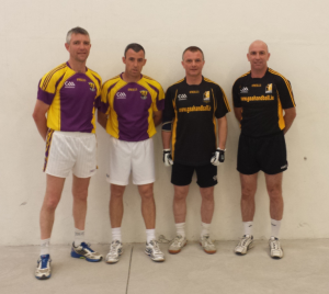 Paul Carty and Tommy Hynes, Wexford alongside Ducksy Walsh and DJ Carey, Kilkenny ahead of their Leinster Masters A Doubles final at St. Mary's Wexford last night.