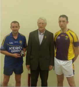 Dominick Lynch, Kerry and Gavin Buggy, Wexford with GAA Handball President, Willie Roche