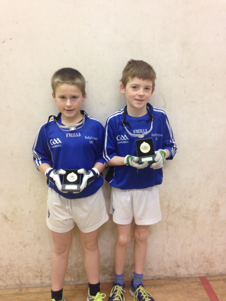 Liam Parnell and Odhran Kehoe two little marvels from Ballyhogue Handball Club show their county under 9 doubles winners medals 