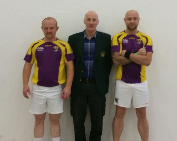 Mikie Berry and Darren O'Toole pictured with Leinster Vice Chairman Tony Breen following their Intermediate Singles final at St. Mary's. Berry was the winner 20-21, 21-11, 21-6