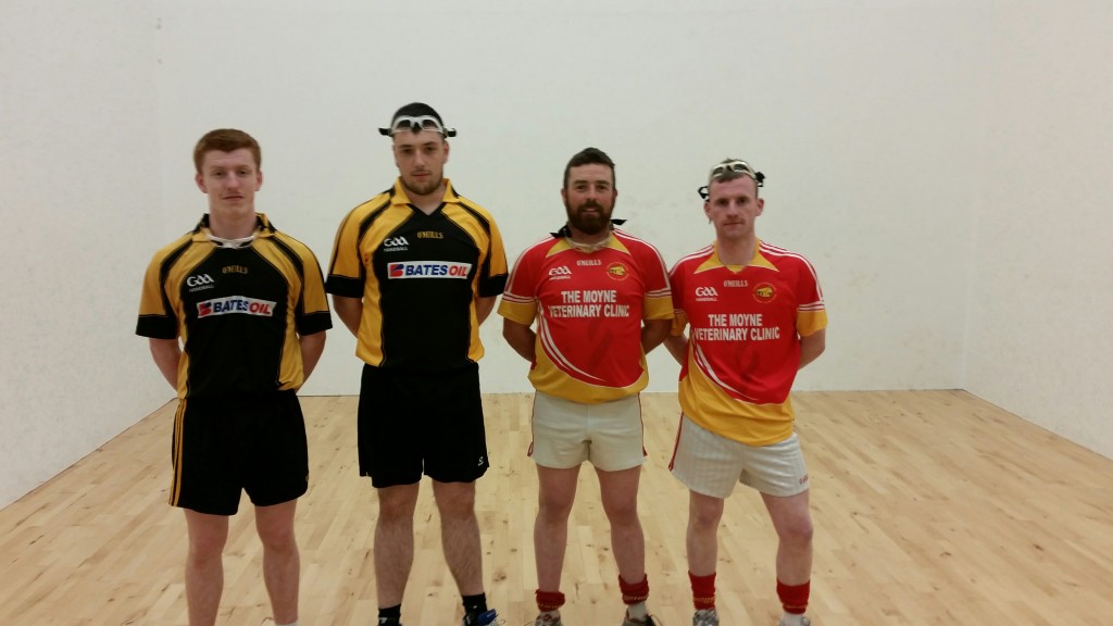At St. Josephs last night the following were in action in the county 40x20 junior D doubles championship; Adam Hanrahan and David Rossiter, Castlebridge and Stephen Kennedy and James Greene Jnr, Davidstown