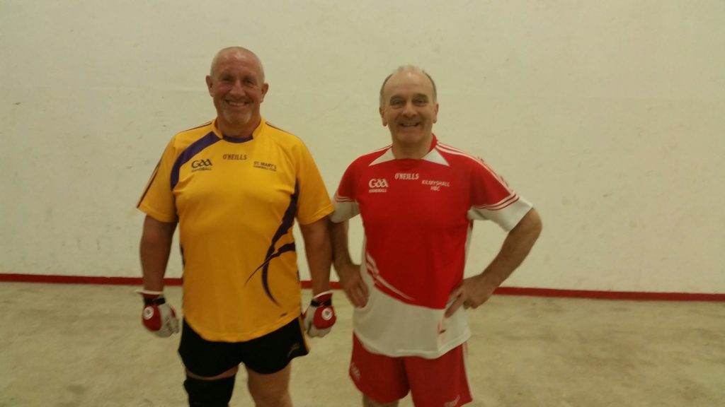Tom Byrne, Kilmyshall on right, proved too good for a game Nicky Casey, St. Mary's in the county 60x30 Emerald Masters B singles final played at Castlebridge. The winning margin of 21-17, 21-6 done scant justice to the efforts of Casey.