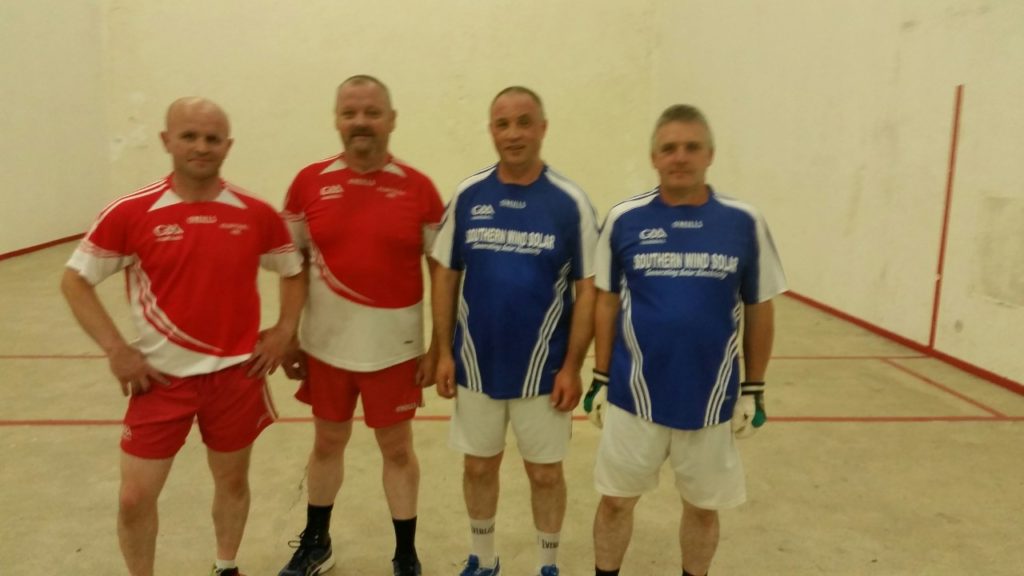 Sean Nolan and Tommy Armstrong, Kilmyshall who defeated David Cleary and Marty Kinsella, Ballymitty 21-4, 21-9 in the county 60x30 masters B doubles decider.