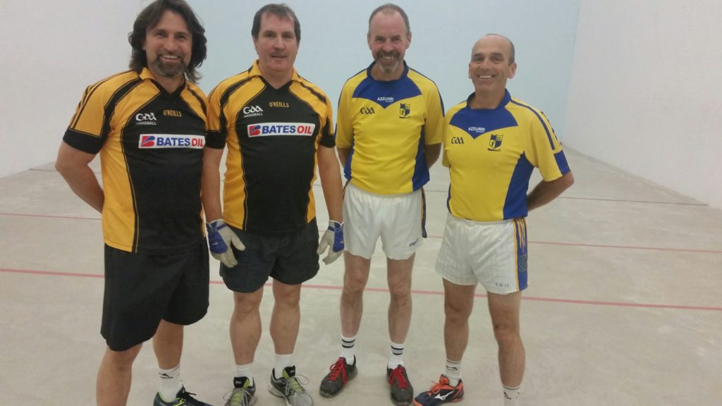 Mick Carty and frank Maddock, Taghmon who ended the three year reign of Stephen and Brendan Murphy, Castlebridge in the county 60x30 Golden Masters B doubles final at St. Mary's Wexford.  