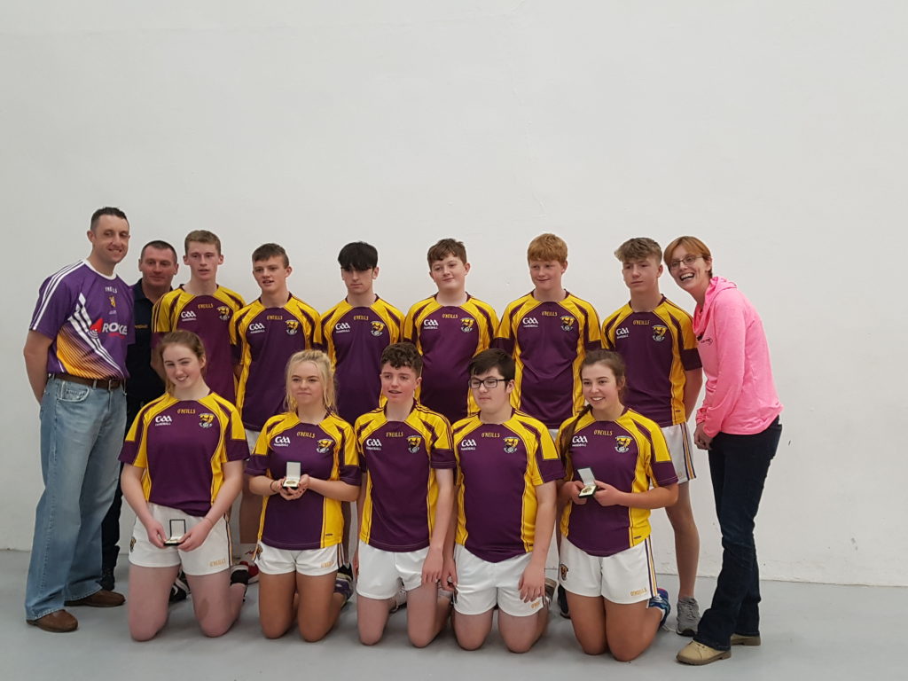 The Wexford juveniles with Gavin Buggy, Martin Power and Marguerite Gore of the county juvenile committee. Missing are Cian Kehoe, All Ireland under 16 doubles winner and two members of the juvenile committee Seamie O'Neill and Robert Doyle